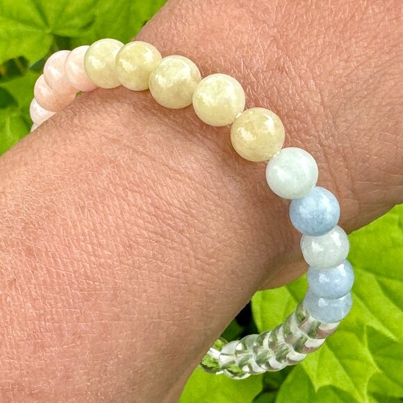 Natural Morganite Stretch Bracelet Gemstone Crystal Bracelet Energy & Protection - Picture 1 of 4